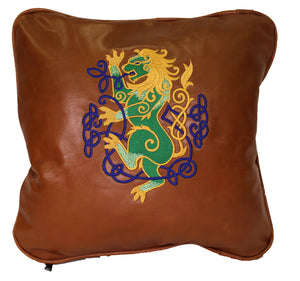 Hand made Genuine Full Grain Cow Hide Leather Cognac Throw Celtic Design Pillow Cover