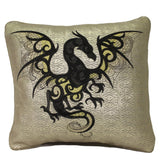 Genuine Leather Embroidered Celtic Dragon on Gold Patterned Throw Pillow