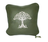 Handmade Genuine Leather Machine Embroidered Tree of Life Design Decorative Throw Pillow