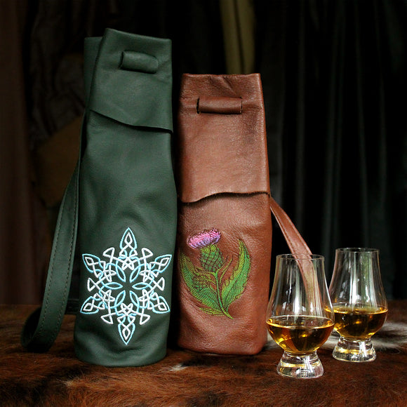 Elegant Embroidered Leather Whisky Tote